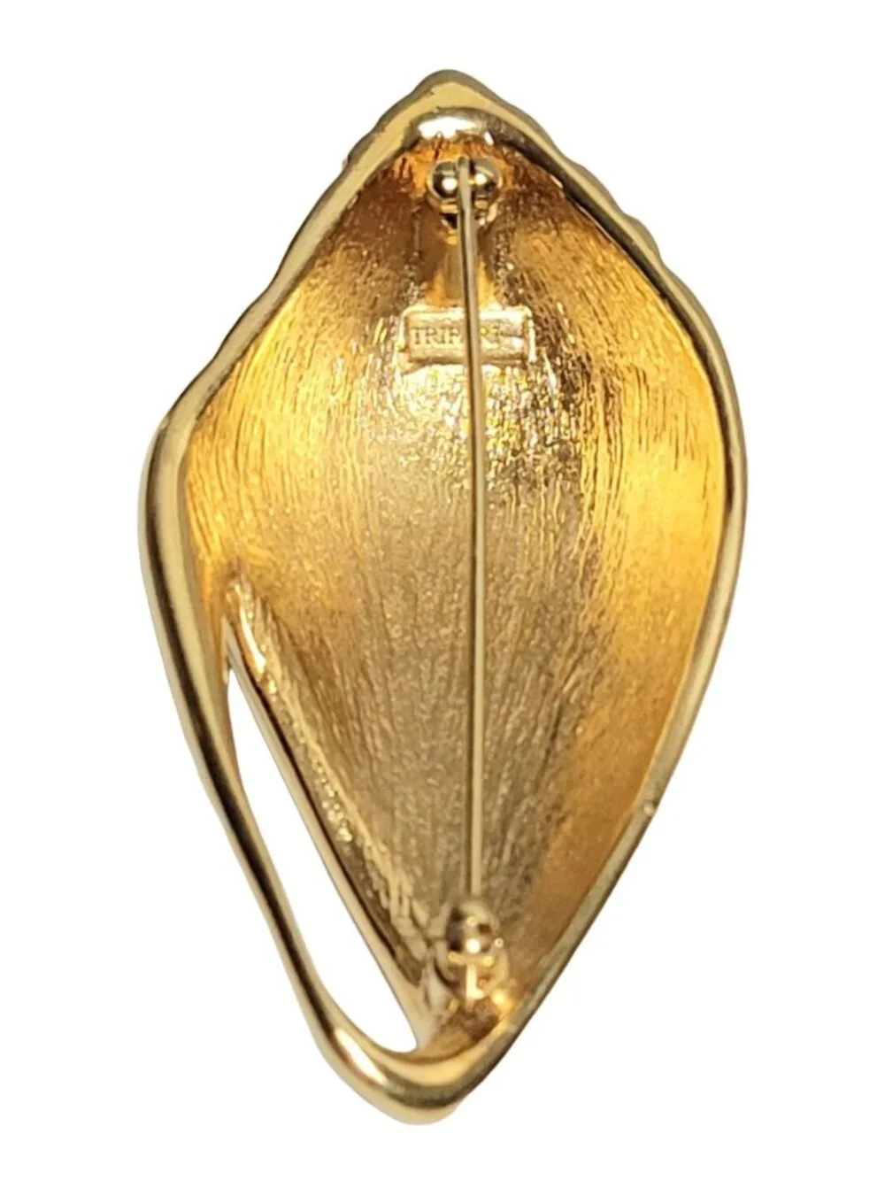Trifari 1980s Cream And Gold Seashell Enamel Pin Brooch, Signed